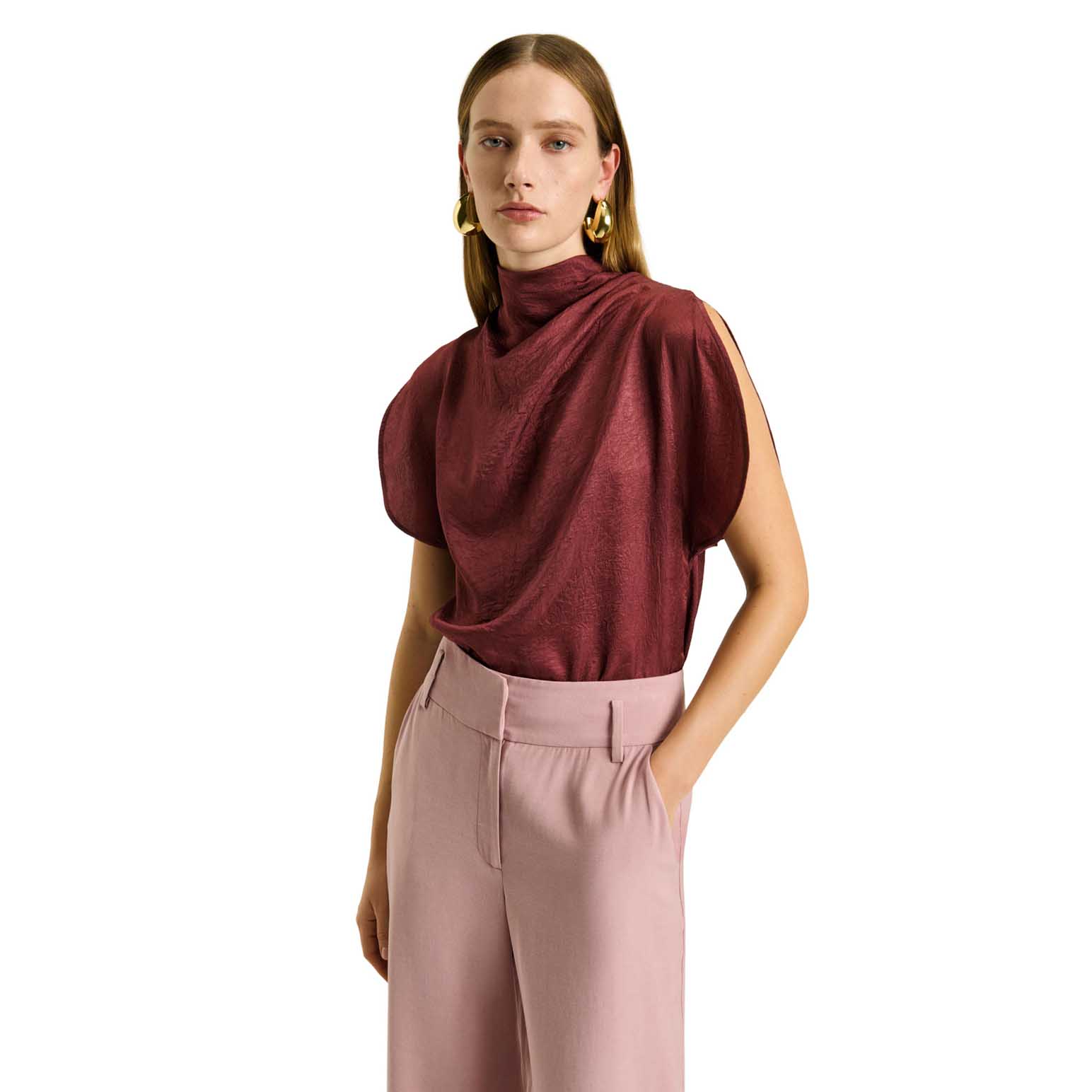Veronika Maine Crushed Acetate Drape Neck Top